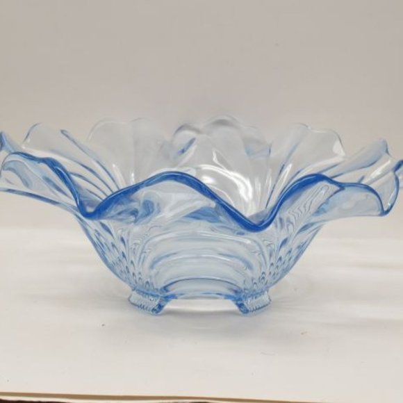 Cambridge Glass Moonlight Blue CAPRICE 4 Footed Crimped Console Bowl - Picture 2 of 4